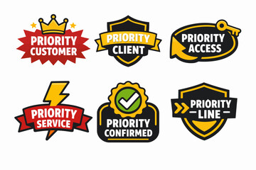 Obraz premium Priority customer access and service labels set, premium client status badges