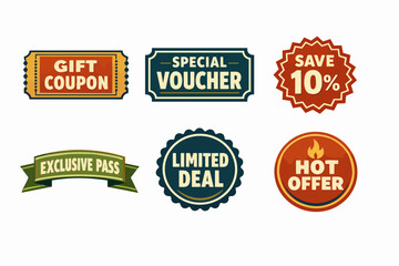 Obraz premium Collection of promotional tags with gift coupons, special vouchers, and hot offers