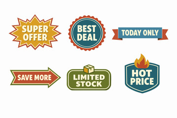Obraz premium Retail marketing badges and labels displaying promotional offers and discount prices