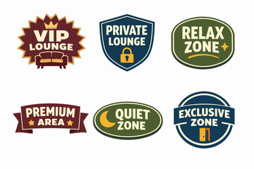 Obraz premium Vip lounge, private, relax, quiet, exclusive, and premium area labels set