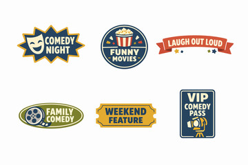 Obraz premium Comedy and movie event labels collection. Badges for entertainment and film promotion
