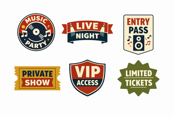 Obraz premium Event tickets and passes collection featuring music party, live night, and vip access concepts
