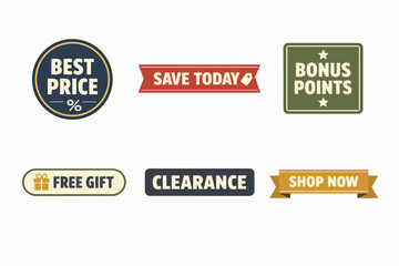 Obraz premium Retail promotion labels displaying sale concepts including best price and free gift