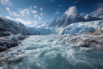Melting glaciers in changing Arctic landscape scenery