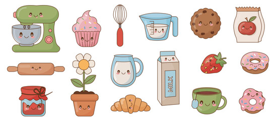Kawaii Baking and Breakfast Food Vector Clipart Set