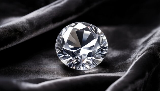 moissanite stone glistens on black velvet backdrop with high detail and cinematic lighting