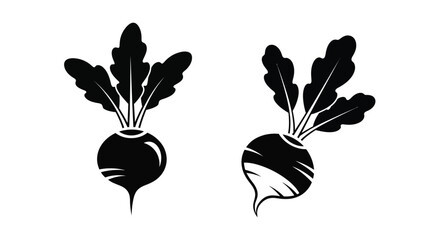 Two black radish root vegetables illustrated in a striking silhouette © MDRAYHAN
