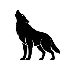 Black silhouette of a howling wolf standing isolated on a white background, animal logo design