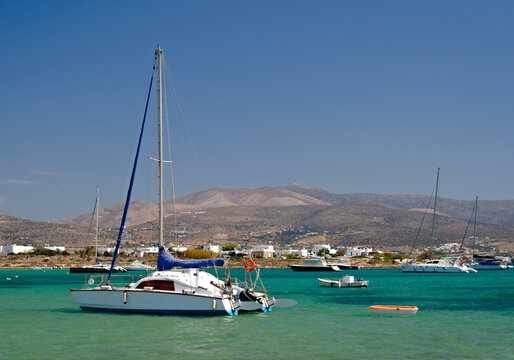 Boats anchoring in the shallows, Antiparos Greek Island