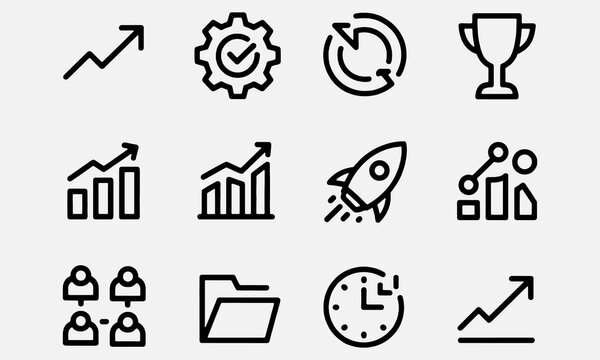 Progress icon Containing growth, efficiency, success, development, startup, management, organization, productivity, increase and more. Editable line