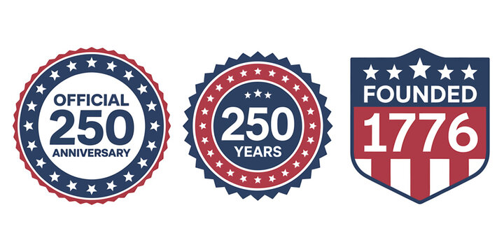 American patriotic anniversary badges and labels for 250 years founding  official celebration