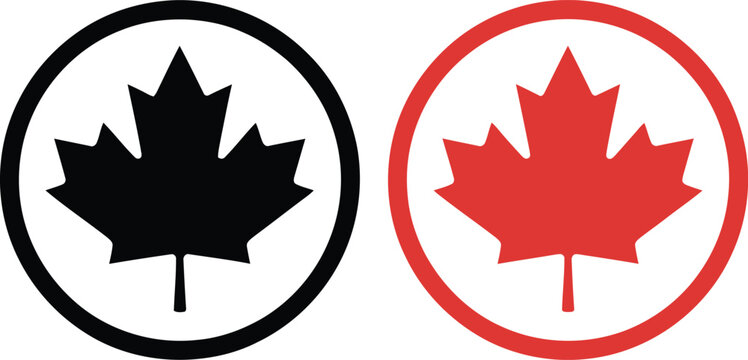 Two maple leaf symbols with different colors and borders