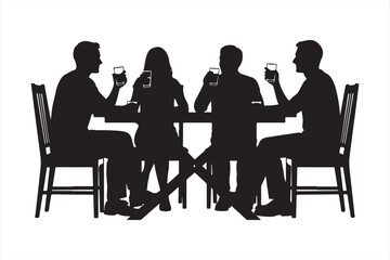 Fototapeta premium A silhouette of four people seated around a table raising glasses