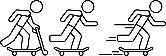 Illustration of a person learning to skateboard with progressive steps © candysartistry