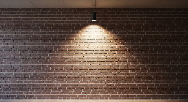 Modern industrial red brick wall background illuminated by a single spotlight, creating a dramatic and textured display space perfect for product presentation or architectural design concepts