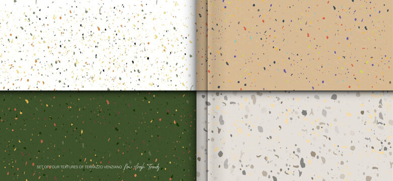 Pattern for ceramics marble natural stone. Set seamless terrazzo patterns. Vector stock illustration textured shapes in vibrant colors