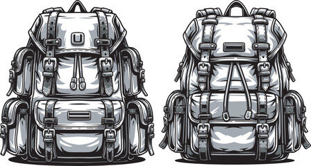 Vintage Style Backpacks with Multiple Pockets and Buckles, Black and White