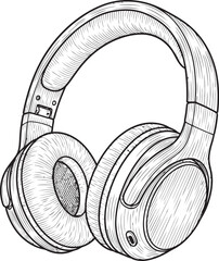 Sketch style illustration of a modern pair of headphones, detailed line art