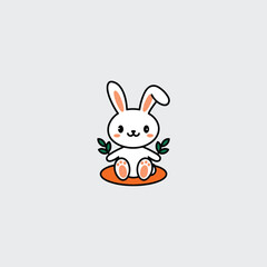 easter bunny with a carrot,  Cute White Rabbit Cartoon Character Sitting on a Large Carrot.