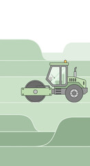 Naklejka premium Green Steamroller Operating on Smoothly Graded Earthworks Abstract Design