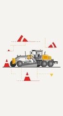 Heavy Construction Grader Machine Performing Roadwork and Site Preparation