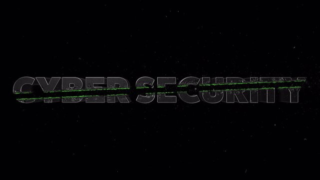 Green crossfire streak animation slicing through &ldquo;CYBER SECURITY&rdquo; text with flying particles and glowing melt trail, transparent BG with alpha channel, overlay for cyber security and hacker themes