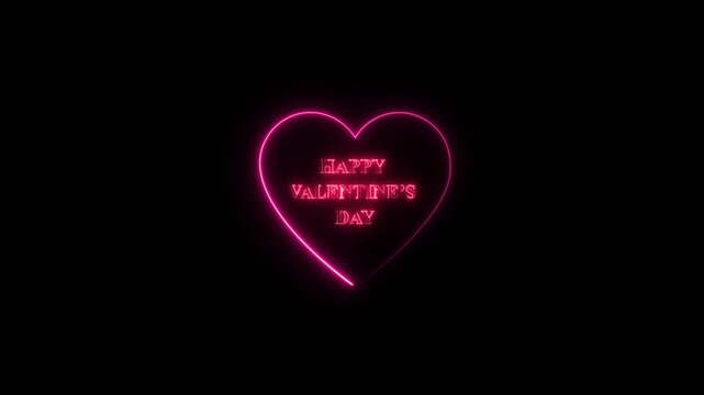 Glowing neon red color happy valentines day text inside heart icon on black background. 4k video