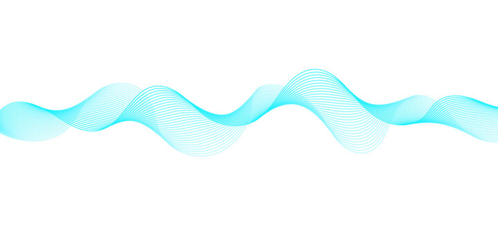 Abstract flowing neon blue and purple wave lines on transparent, combined with cyan soundwave mesh on black featuring smooth gradient curves for futuristic digital technology design.