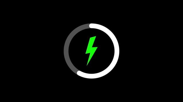 A bright green lightning bolt is centered within a white circle on black.