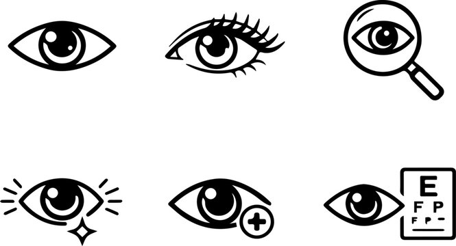 Clean outline icons related to human vision and eye diagnostics.

