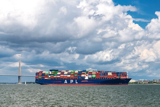 commercial shipping and global trade with apl container ship in jacksonville florida