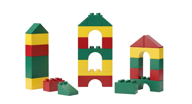 A colorful set of plastic building blocks on transparent background