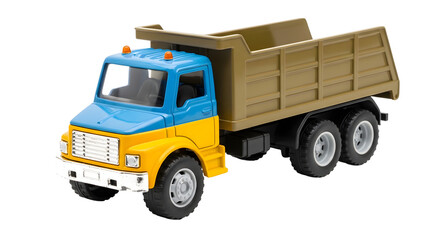 A colorful toy dump truck on transparent background