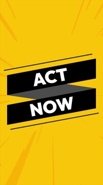 "ACT NOW" black ribbon with fast speed lines animation and green screen version