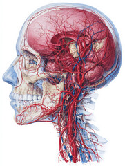 Medizinische Illustration eines menschlichen Kopfes, freigestellt vor wei&szlig;em Hintergrund, Generative AI
