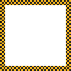 Square frame with black and yellow checkerboard print. Quadrangular vignette for picture or photo with taxi or police car chequered pattern. Rectangular geometric framework. Vector flat illistration © Andrii