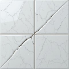 Extreme close-up of a fine hairline crack running diagonally across a glossy white ceramic wall tile