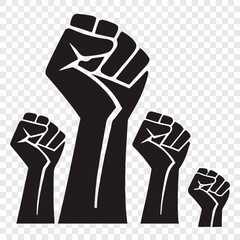 A group of fists raised in solidarity and protest Vector