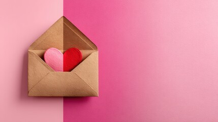 Envelope with red heart for valentine day on white background