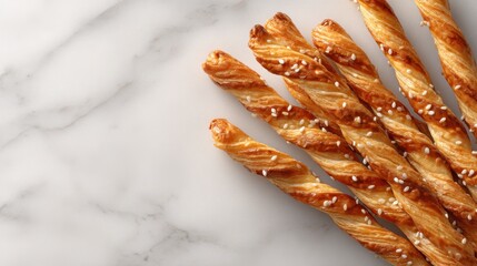 Italian grissini breadsticks in craft paper package on wooden table background