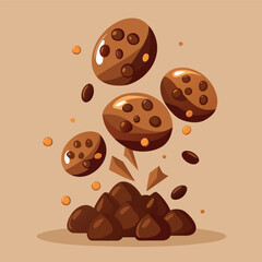 Obraz premium chocolate balls and cocoa beans falling in the air