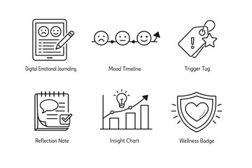 Fototapeta premium Icons for digital emotional journaling and wellness tools