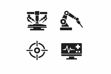 Fototapeta premium Robotic surgery equipment and monitoring technology icons set