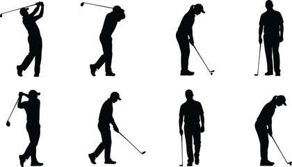 Silhouette, golf, players, sport, swing, club, putting, activity, training, exercise, outdoor, leisure, competition, athlete, motion, lifestyle, recreation, fitness, design, art, illustration