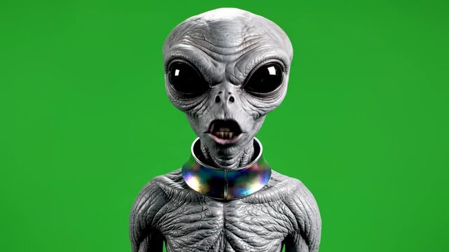 Extraterrestrial Encounter - A Close-Up of a Grey Alien on Green Screen.