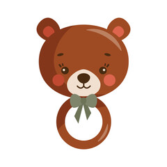 Fototapeta premium Cute Bear Head Rattle Toy Vector Illustration