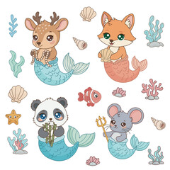 Cute Animal Mermaids and Sea Shells Collection