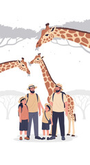 Family Safari Adventure Observing Majestic Giraffes in Their Natural Habitat
