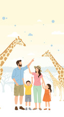 Family Safari Adventure Observing Majestic Giraffes In A Beautiful Landscape
