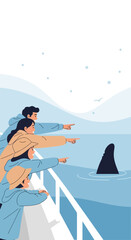 Family Wildlife Safari Observing Shark Fin In The Ocean Excursion